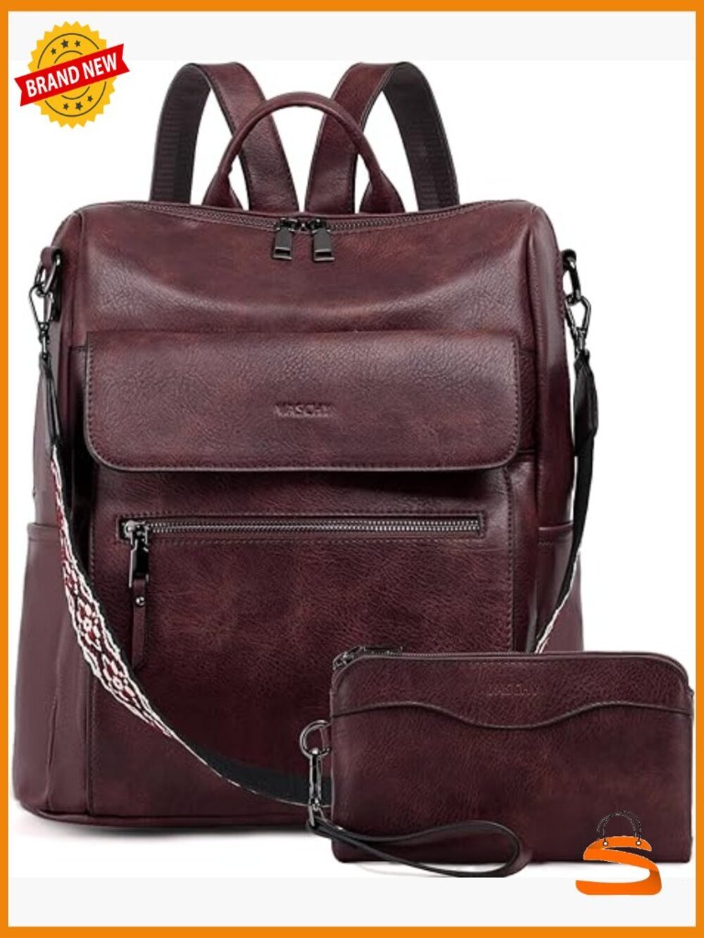 Large Vegan Leather Backpack Purse with Wallet Pouch Set Convertible Handbag